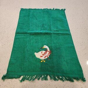Vintage Cecil Saydah Goose Christmas Green Kitchen Towel Cotton 23x15" USA